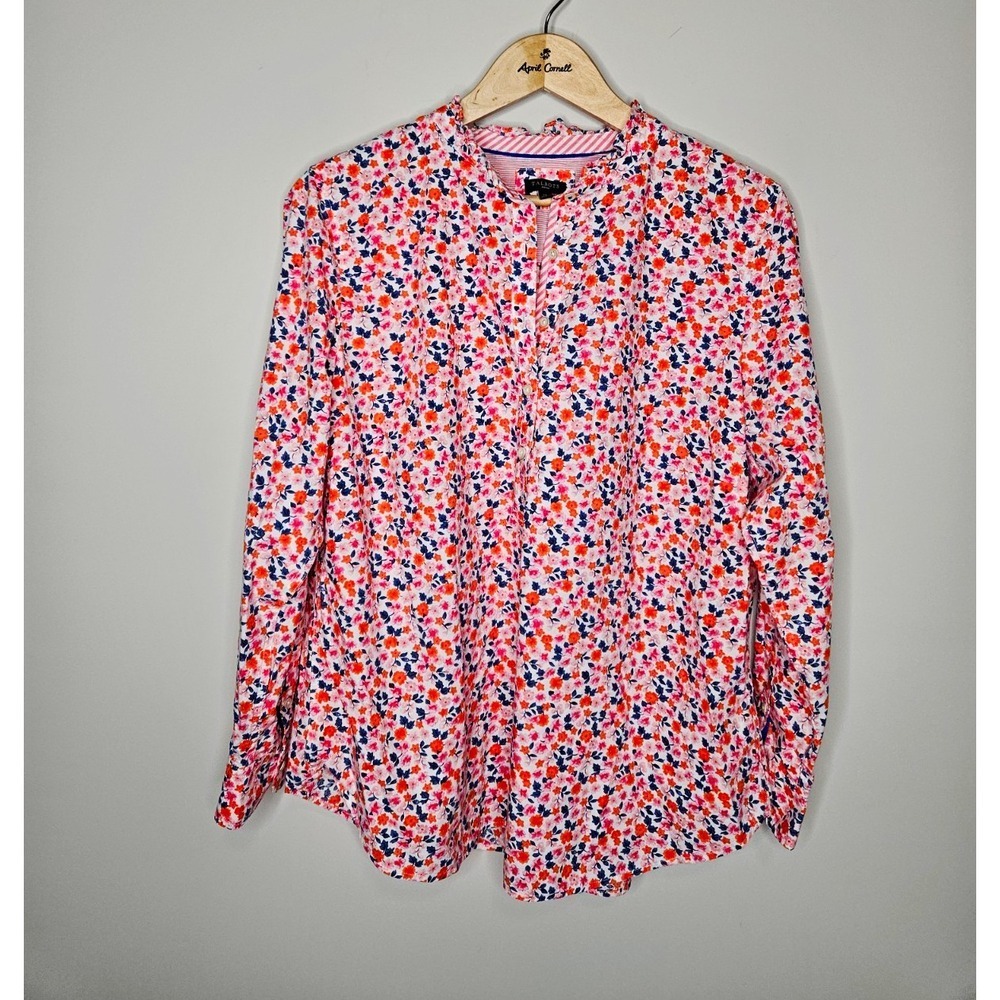 Talbots Blouse 1X Floral Popover Button 100% Cotton Cottage Coastal Twee Chic